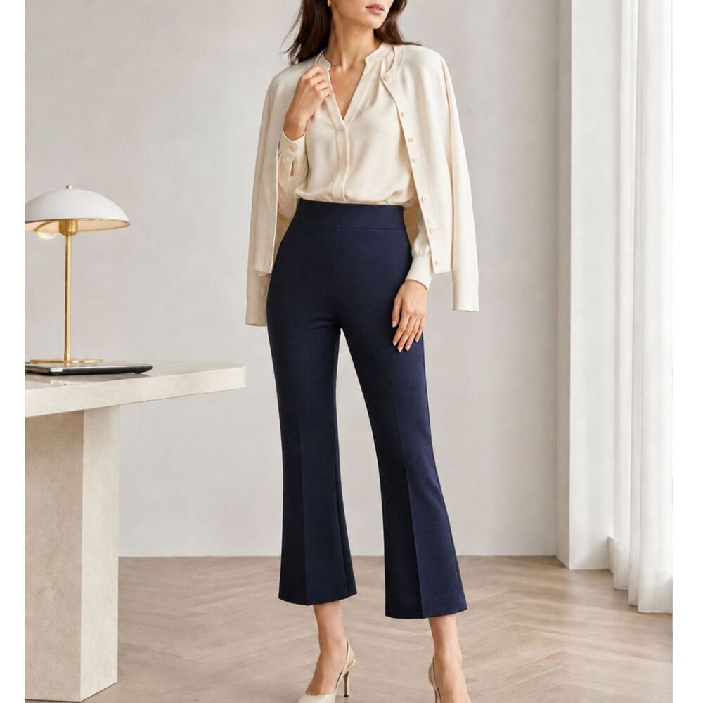 J.Crew Delaney Kickout Sweater Pants S Navy Pintuck Quiet Luxury Pull On Preppy